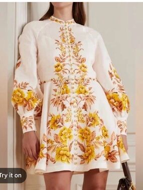 Zimmermann White Mini Dress with Yellow Floral Embroidery